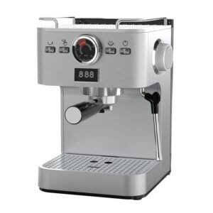 Silver espresso machine.